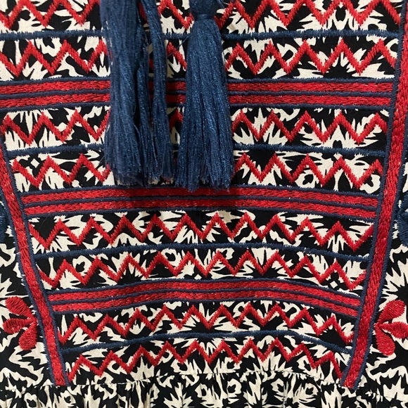 Anthropologie THMI Embroidered Boho Dress Tassel Tie Neck 2 Tiered Flouncy Skirt - Picture 7 of 15